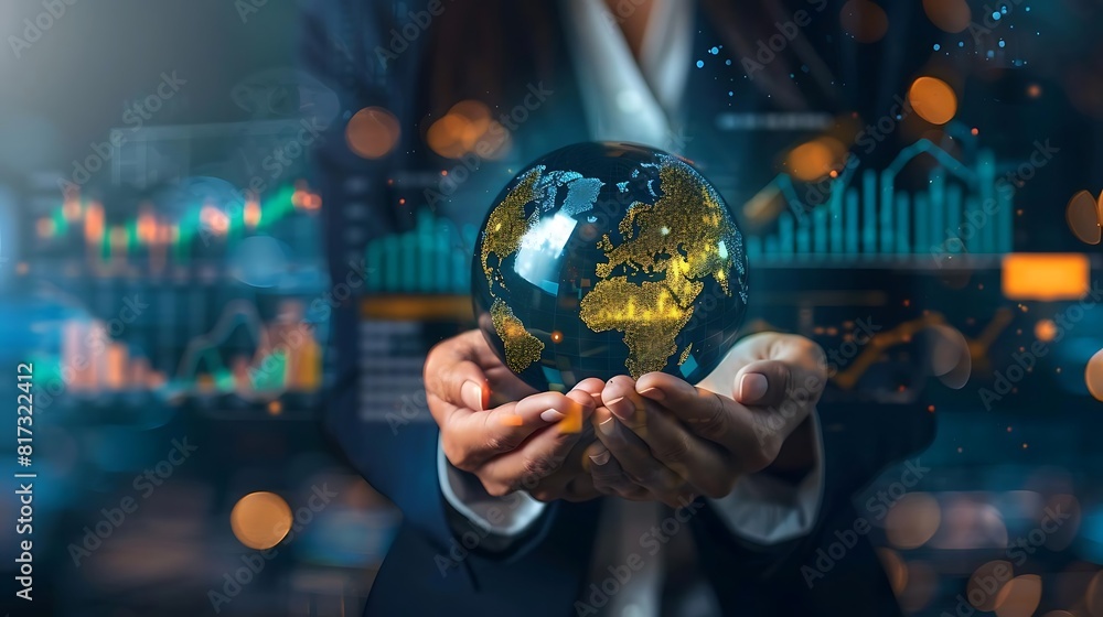 Fototapeta premium Businesswoman holding a glowing Earth in her hands.
