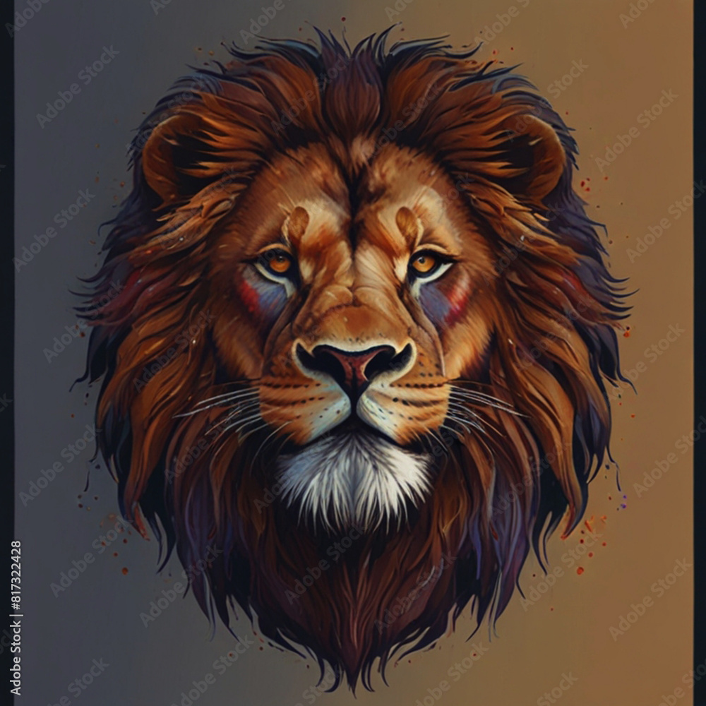 Fototapeta premium black and white lion head with crown design 