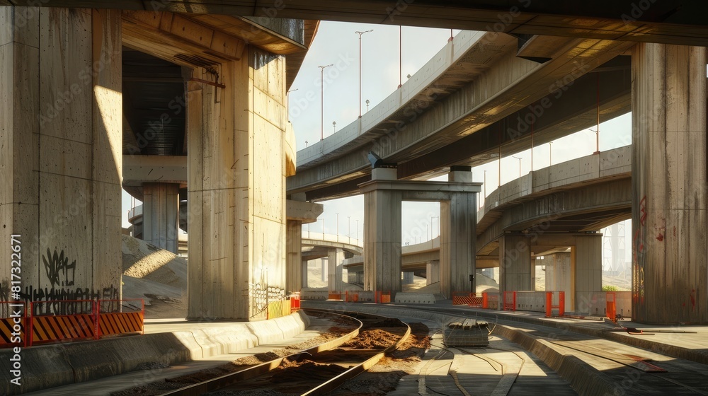 highway construction bridge is under construction. building bridge over a railroad realistic