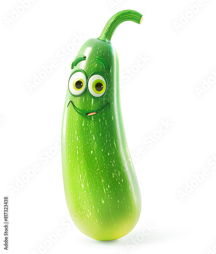 Cute cartoon zucchini with a smiling face and large eyes on a white background © ChaoticDesignStudio