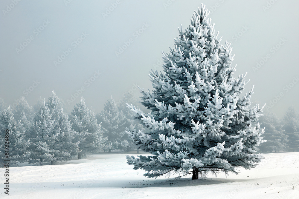 Snow-covered pine trees in a foggy winter landscape. High-resolution nature photography. Winter and forest concept. Design for posters and backgrounds. Landscape view Snow-covered pine trees in a foggy winter landscape. High-resolution nature photography. Winter and forest concept. Design for posters and backgrounds. Landscape view