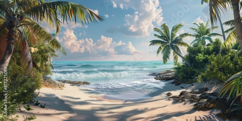  palm trees ocean sand travel vacation Generative AI