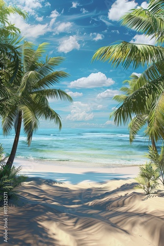  palm trees ocean sand travel vacation Generative AI