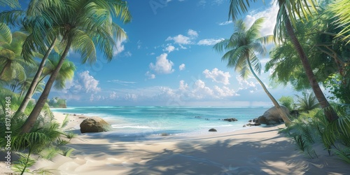  palm trees ocean sand travel vacation Generative AI