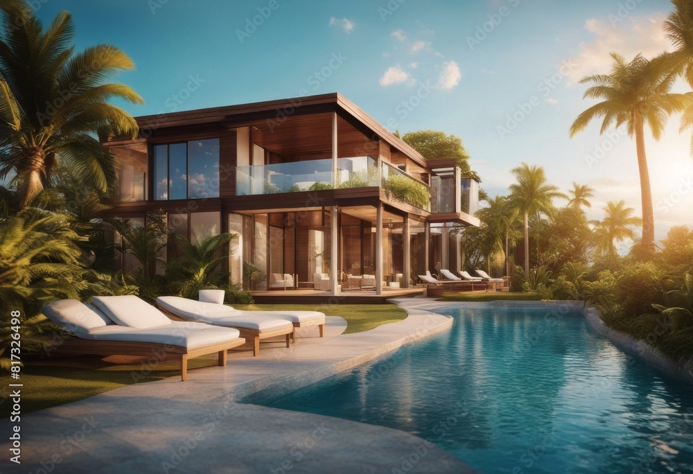 villa palm concept summer summer luxury render Tropical 3d