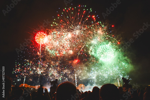 Bastille Day Fireworks Show in Paris, France over the Seine River