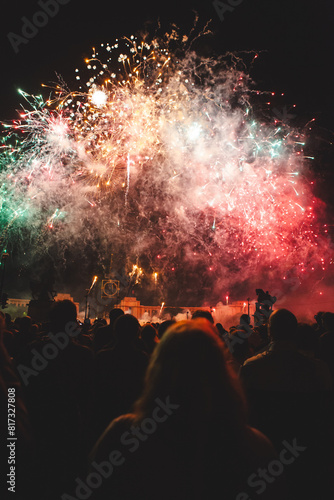 Bastille Day Fireworks Show in Paris, France over the Seine River