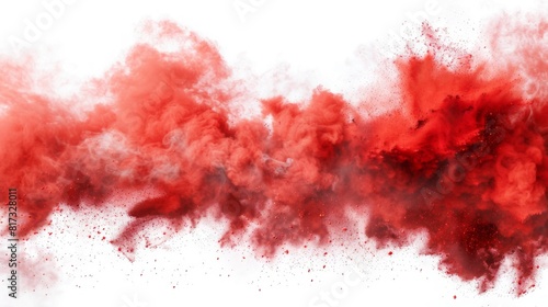 Dry Soil explosion with dirt and cloud smoke. Isolated on white background.Red Dirty ground abstract spread with flying particles
