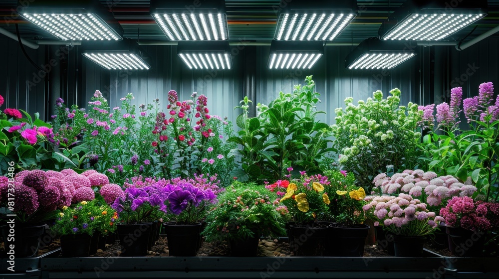 Describe the soft hum of the fluorescent lights above as they cast a gentle glow over the meticulously arranged rows of potted plants in the research room. Describe the soft hum of the fluorescent lights above as they cast a gentle glow over the meticulously arranged rows of potted plants in the research room.