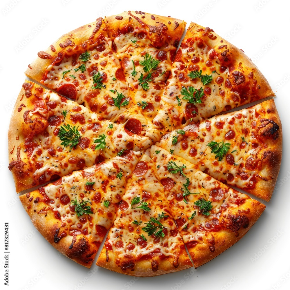 Photo of a cheese pizza with white background