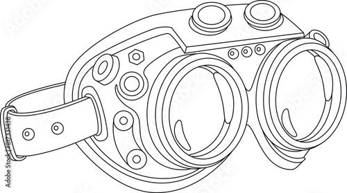 Safety glasses in steampunk style - vector linear picture for coloring logo or pictogram. Outline. Steampunk safety glasses with round lenses for a coloring book