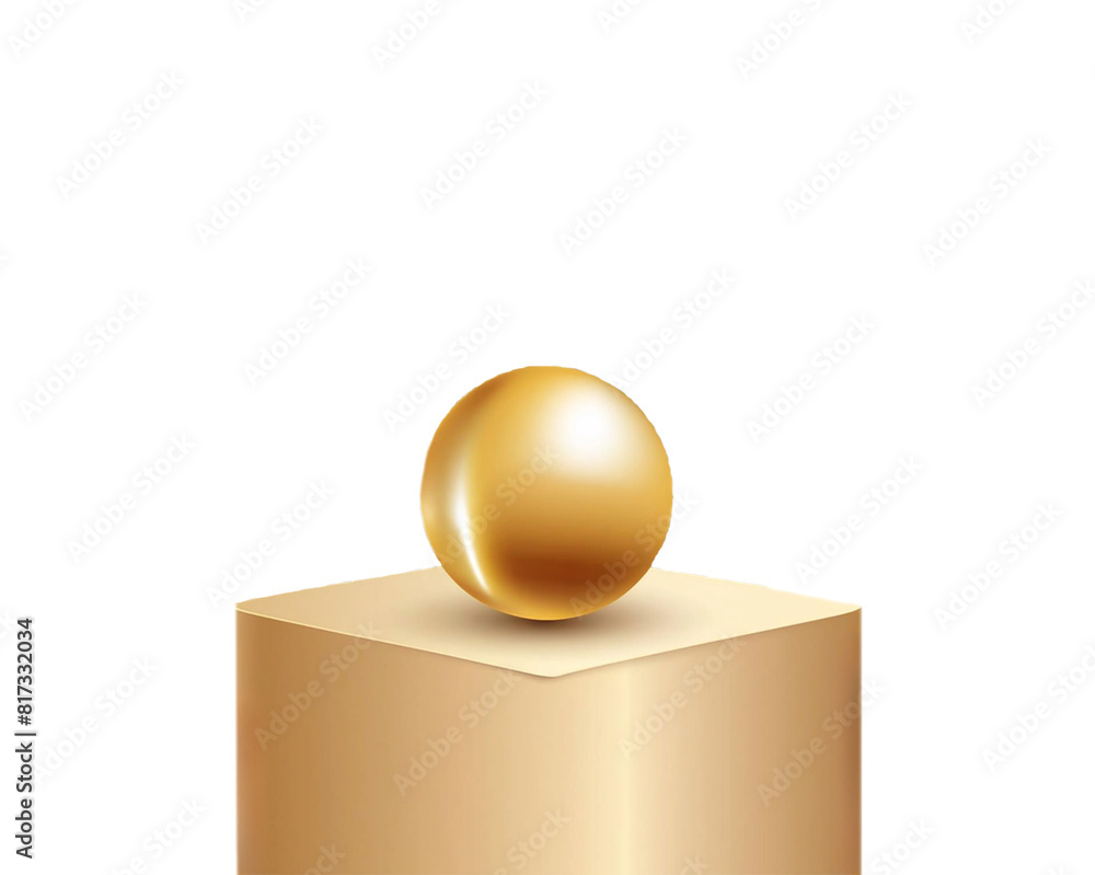 Gold sphere with golden square base, transparent background, luxury 3d design illustration. Gold sphere with golden square base, transparent background, luxury 3d design illustration.