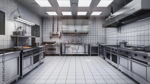 Industrial kitchen. Restaurant modern kitchen. large commercial kitchen with ovens realistic