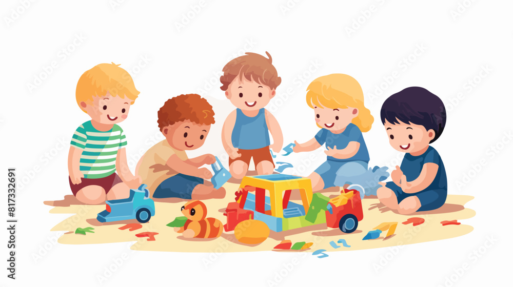 Toddlers playing with toys at kindergarten playscho