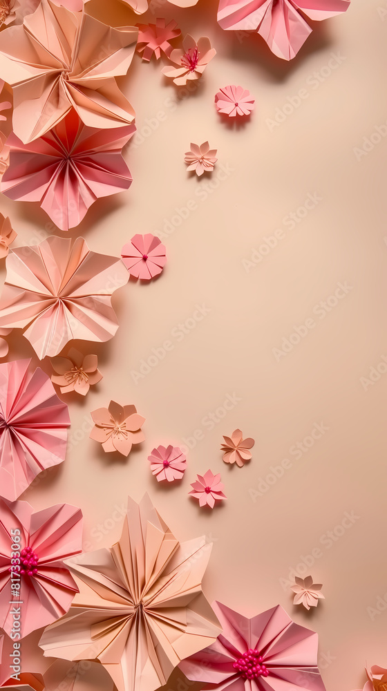 Delicate pink paper flowers background design Delicate pink paper flowers background design