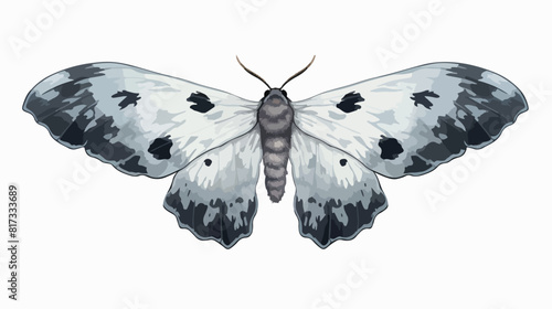 Top view of gray moth sketch illustration isolated