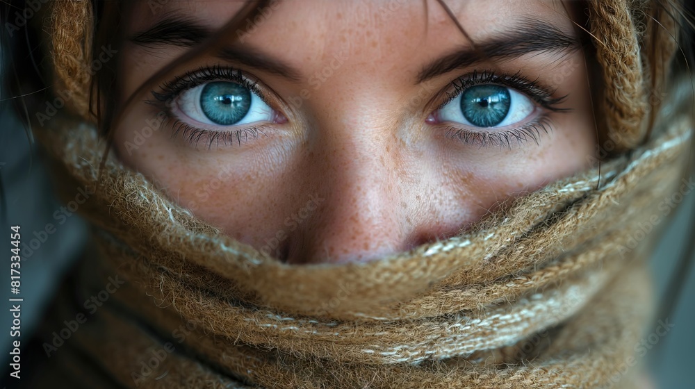 Stunning Blue-Eyed Gaze Wrapped in Scarf Stunning Blue-Eyed Gaze Wrapped in Scarf