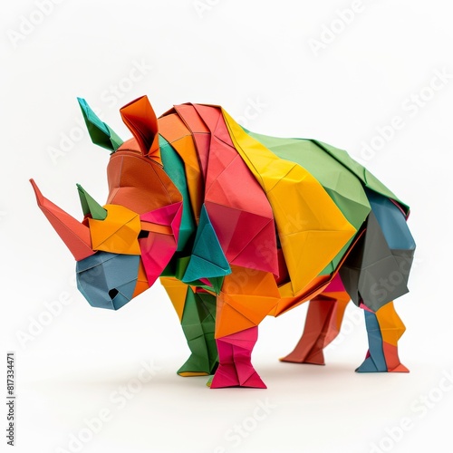 Origami rhino folded paper Japanese art craft animal 