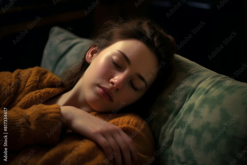 Caucasian woman sleeping on pillow Caucasian woman sleeping on pillow