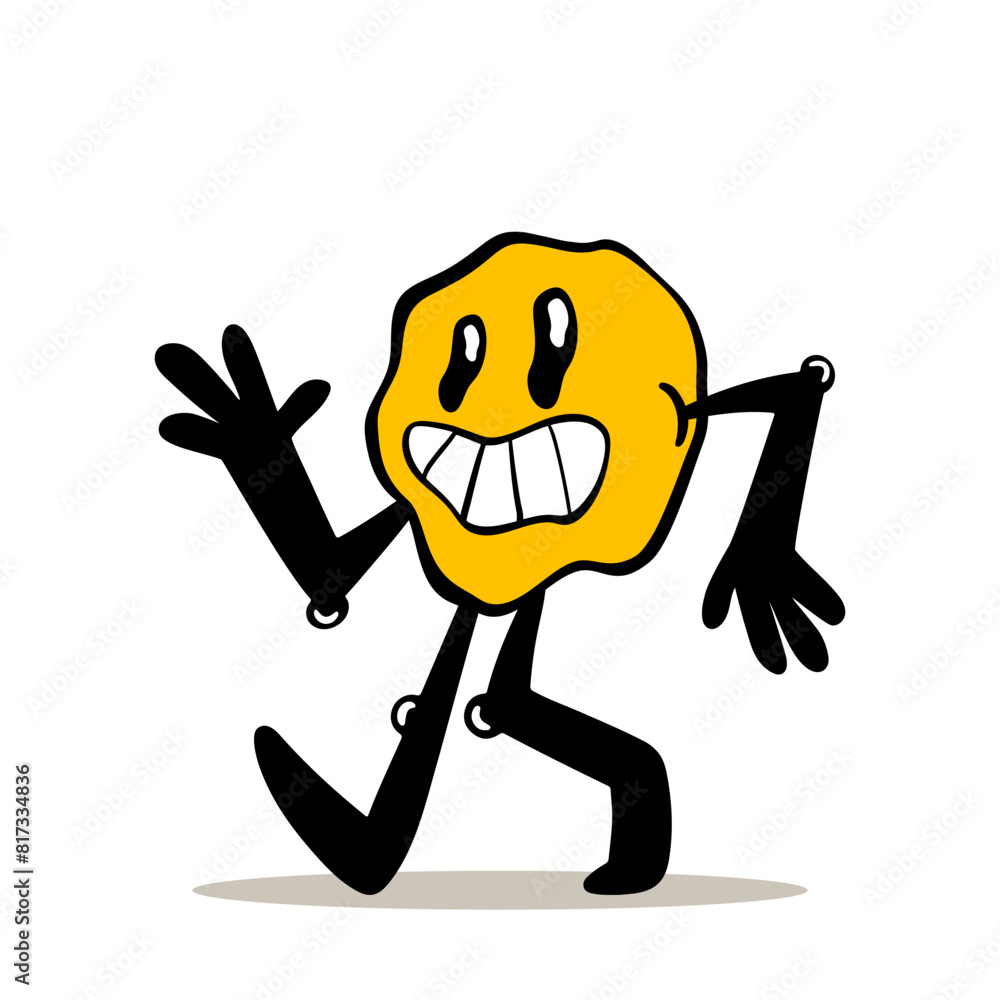 Naklejka premium Funny melting smile cartoon character. Vector hand drawn illustration isolated on white.