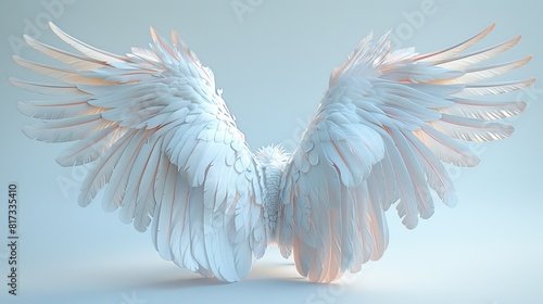 Animated angel wings made from a white wing isolated on transparent background. This illustration is created with AI.