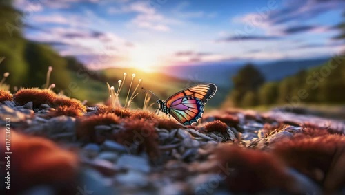 Espectacular mariposa posada. Naturaleza en estado puro. Preciosas alas de mariposa en su entorno natural photo