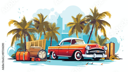 Traditional Cuban elements car palm tree cigars mar © Pixel