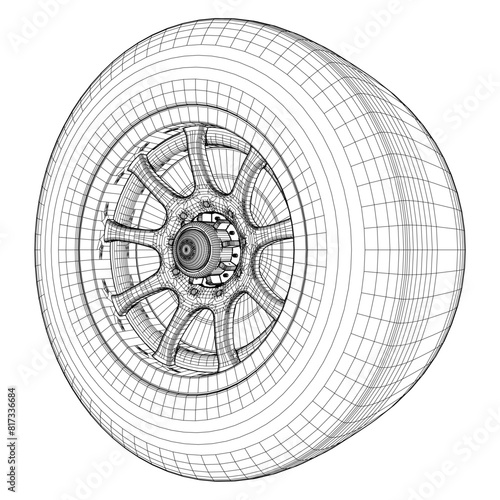 Car Wheel Rim Hub Tire Vector. Illustration Isolated On White Background. A Vector Illustration Of Car Wheel.