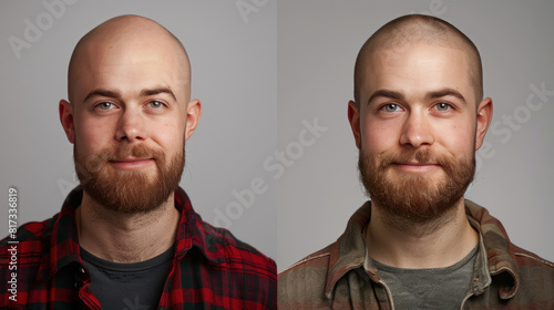 Before and after photos of a man who had a hair transplant. photo