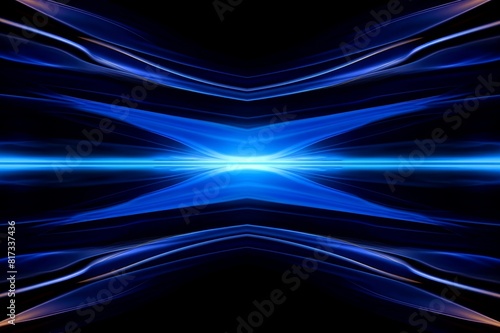 close-up abstract pattern of intertwined colorful light beams of color light blue and dark blue on a black background