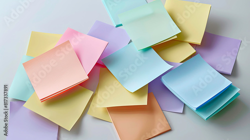 group of multicolor pastel Adhesive Note on white Background, realistic soft smooth lighting premium quality