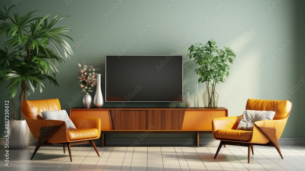Cozy Room Interior with Stylish Furniture and Modern Decor Featuring Yellow Chairs and Green Plants Cozy Room Interior with Stylish Furniture and Modern Decor Featuring Yellow Chairs and Green Plants