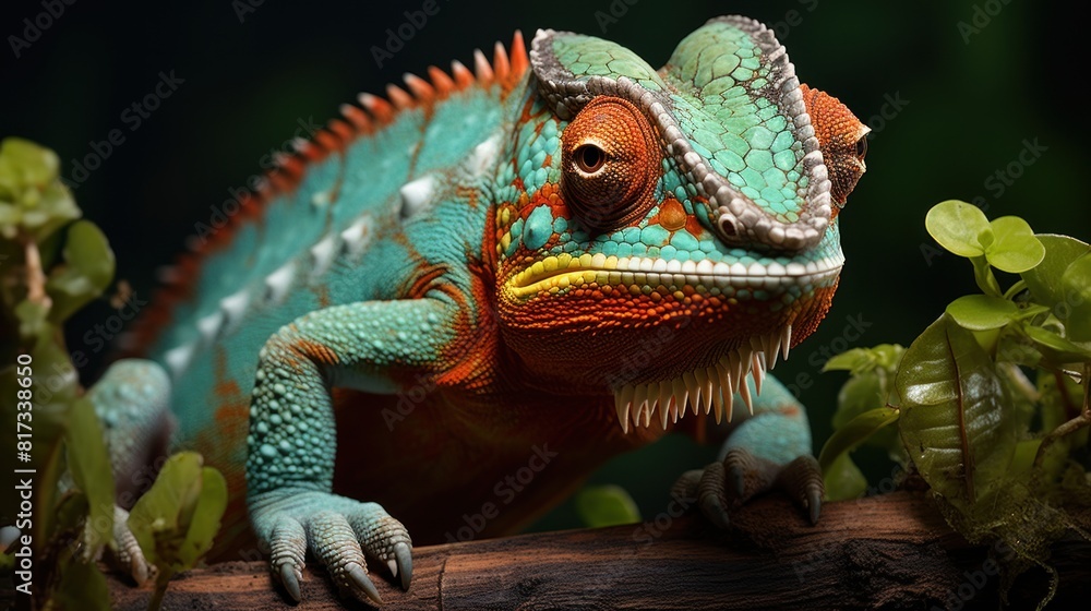 Colorful Close-up of a Veiled Chameleon in Natural Habitat Colorful Close-up of a Veiled Chameleon in Natural Habitat