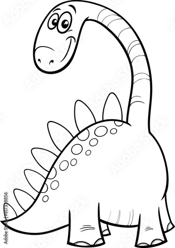 cartoon illustration of cute dinosaur character coloring page
