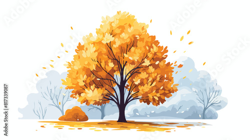 Tree in late autumn seasons with yellow leaves and