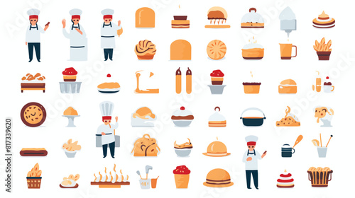 Trendy flat color icons for bakery food menu kitche photo