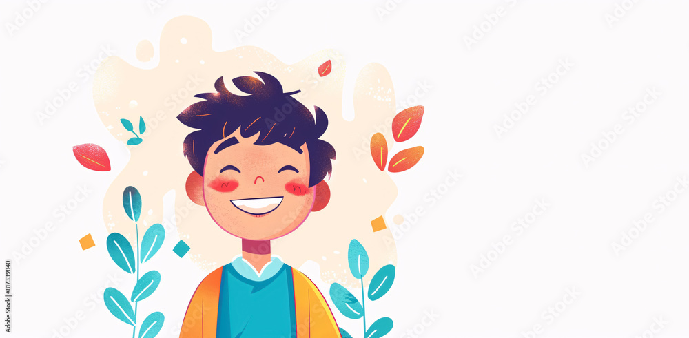 Beautiful illustration of a happy Latino boy on a white background - copy space Beautiful illustration of a happy Latino boy on a white background - copy space