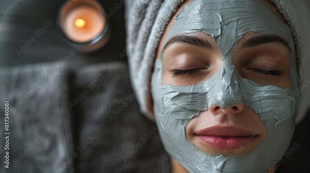 Serene woman enjoying a facial mask treatment for skincare at a peaceful spa Serene woman enjoying a facial mask treatment for skincare at a peaceful spa