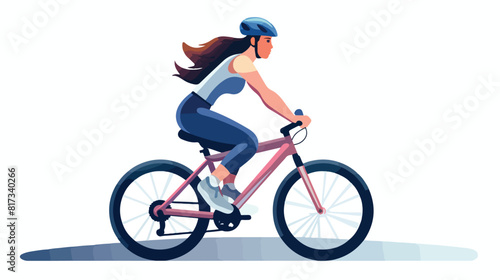 Trendy woman cyclist vector flat illustration. Cart