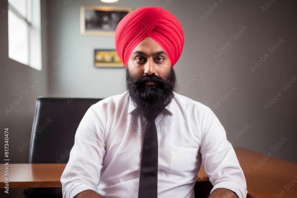 close-up portrait of a turbaned sikh man at office close-up portrait of a turbaned sikh man at office