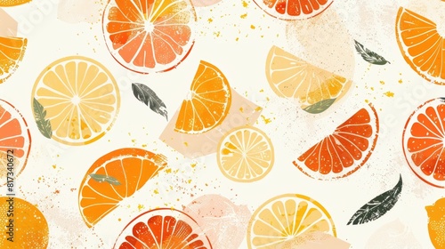 A seamless pattern featuring oranges  lemons  grapefruit  and Rangpur leaves on a white background. Perfect for kitchen tableware or citrusthemed products AIG50