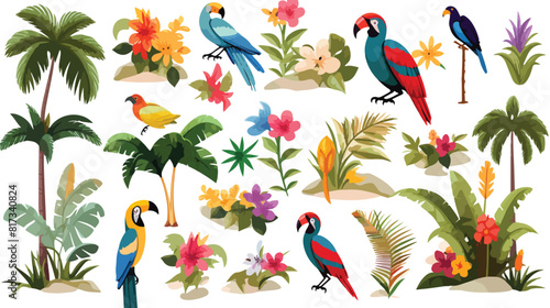 Tropical flora and fauna paradise nature vector ill