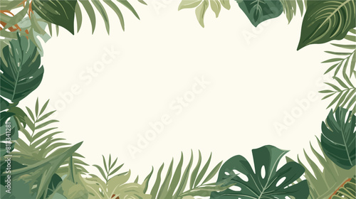 Tropical leaves seamless pattern border frame with