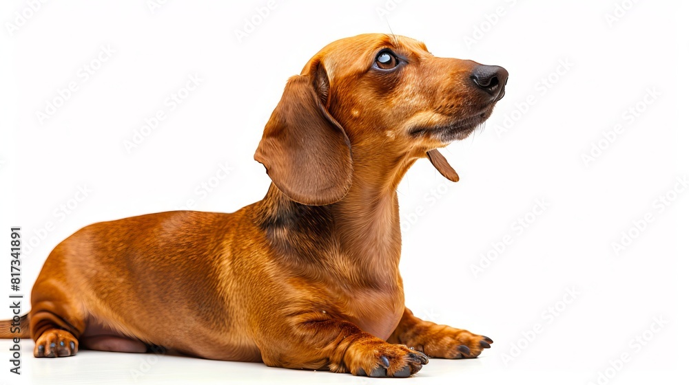 A brown dachshund dog is sitting on a white background. A brown dachshund dog is sitting on a white background.
