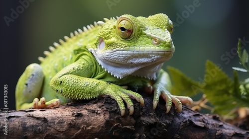 Australian White Tree Frog Sitting on Branch in Lush Greenery Close-Up