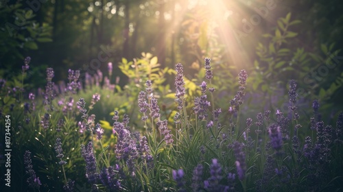 Lavender field in the sunset light for aromatherapy or nature themed designs