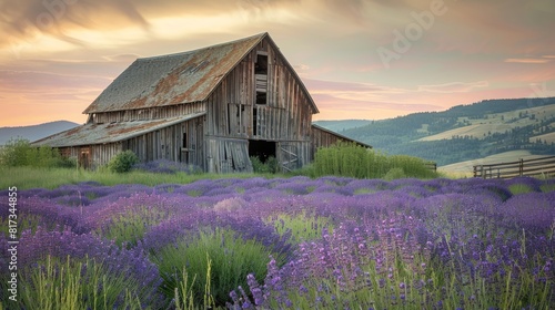 Lavender Field With A Rustic Barn For Romantic Or Nature Themed Designs
