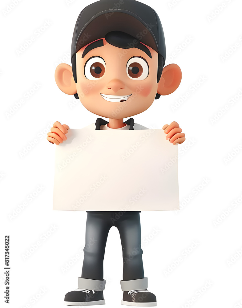A cartoon boy is holding a white sign A cartoon boy is holding a white sign