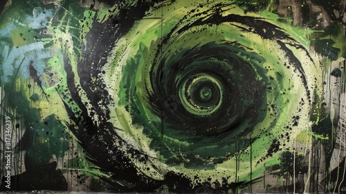 Man standing in front of a large abstract green painting