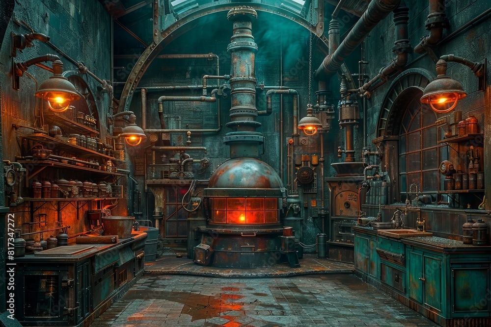 Dark Futuristic Robot Factory: Detailed Sci-fi Interior Scene